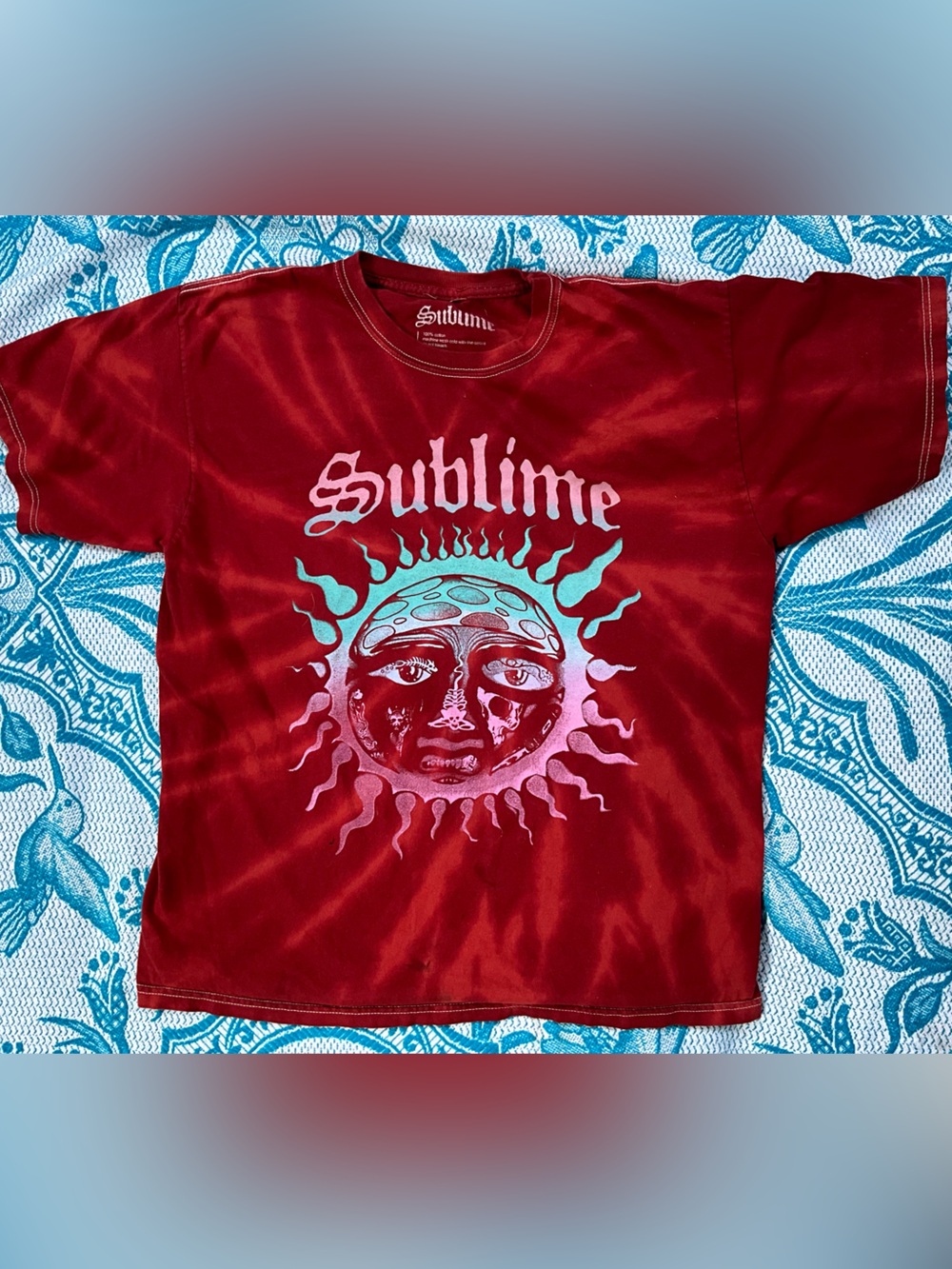 Sublime Red Tie-Dye Sun Moon Graphic Band T-Shirt | Size Large